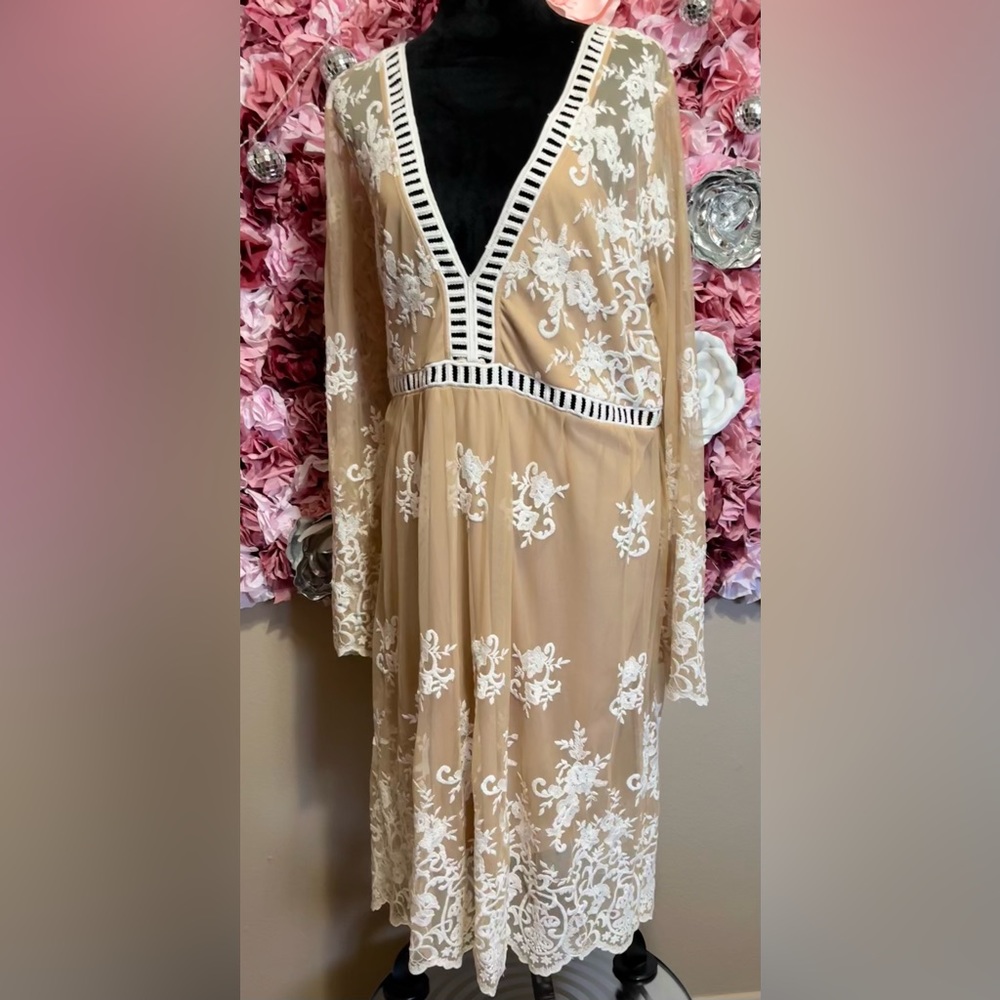White Lace in Nude Plus Dress